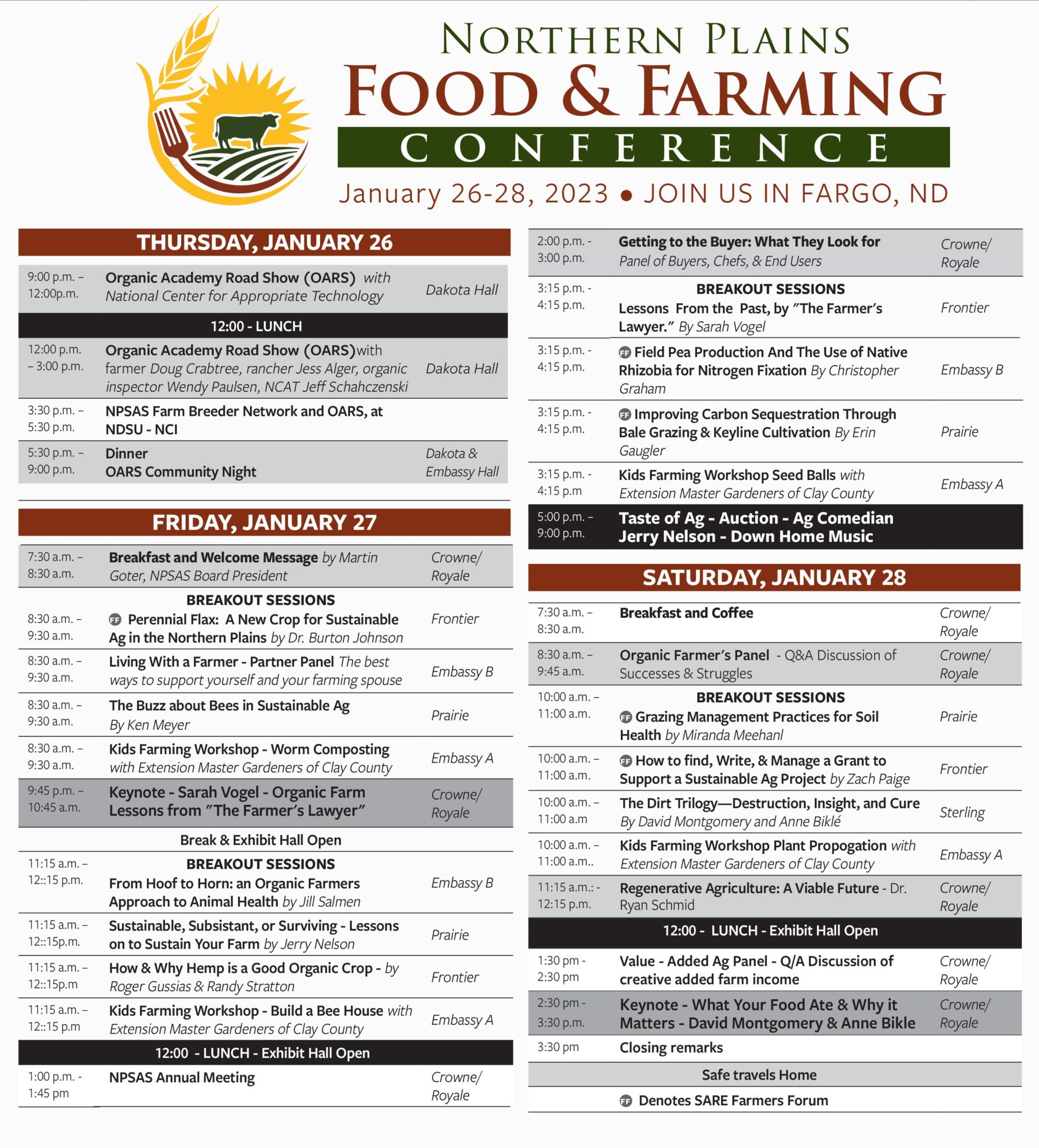 Final Northern Plains Food and Farming Sustainable Ag Conference Schedule