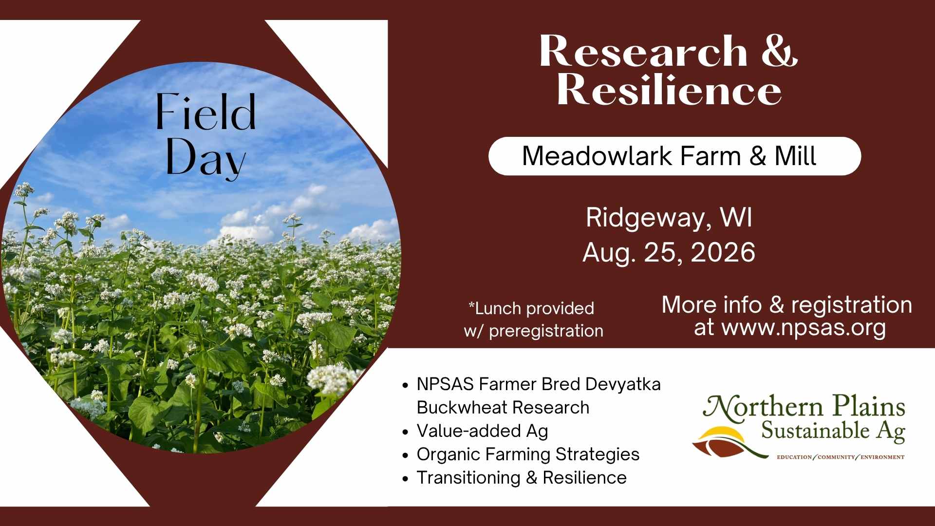 Meadowlark Farm NPSAS Field Day will be August 25, 2026.